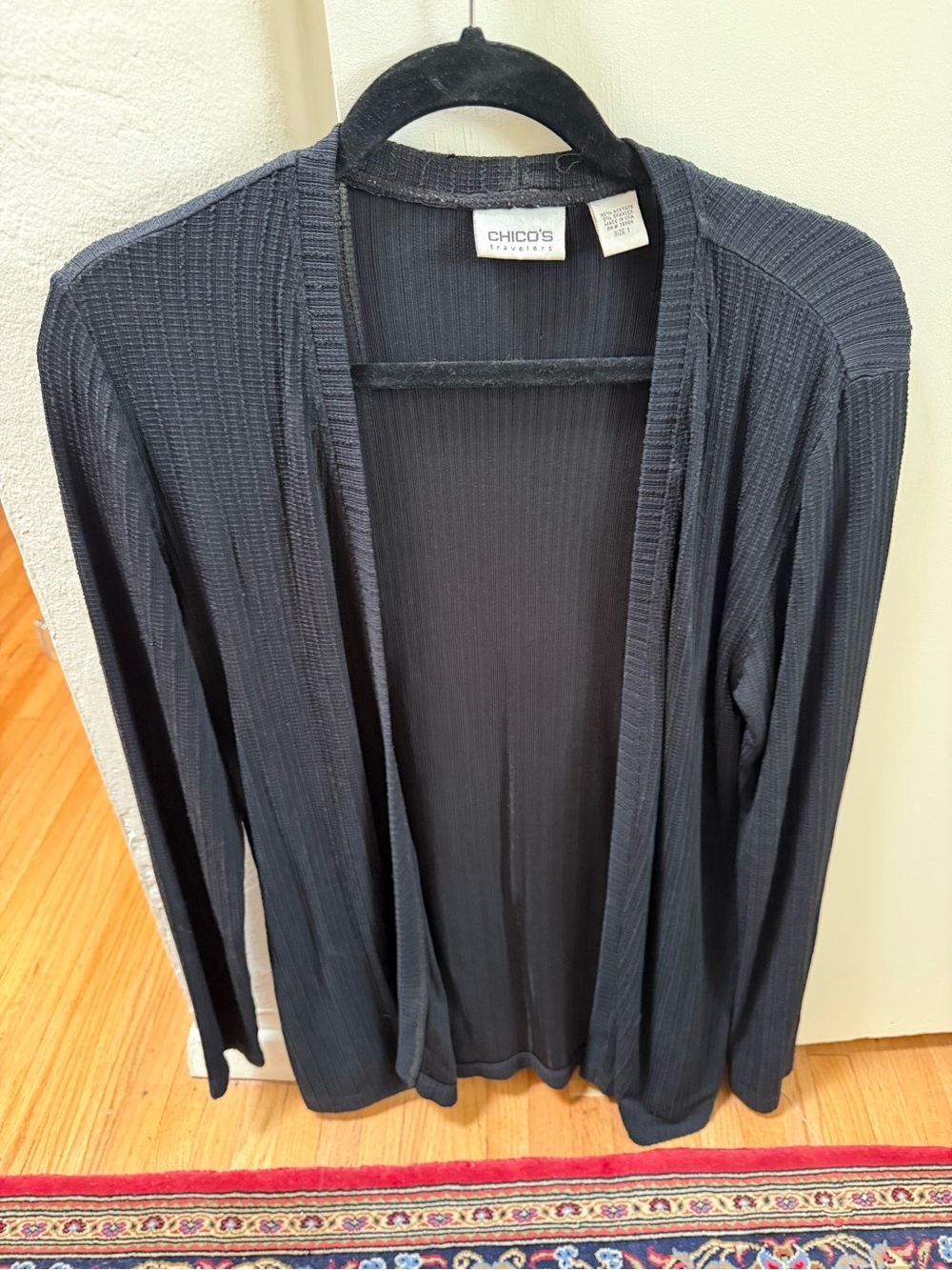 Women’s Chico's Travelers Black Open-Front Ribbed Cardigan